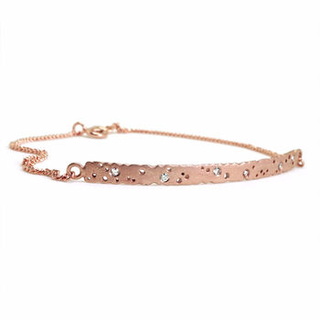 Diamond Rose Gold Bar Bracelet With Patterning, 3 of 4
