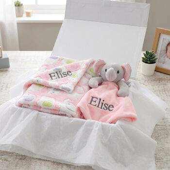 Personalised Fluffy Pink Elephant Blanket And Comforter, 2 of 8