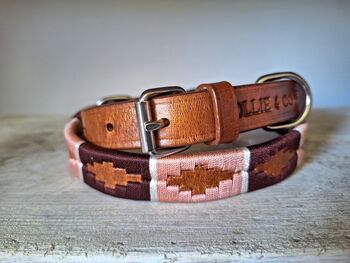 Genuine Leather Polo Hand Stitched Burgundy Dog Collar, 2 of 2