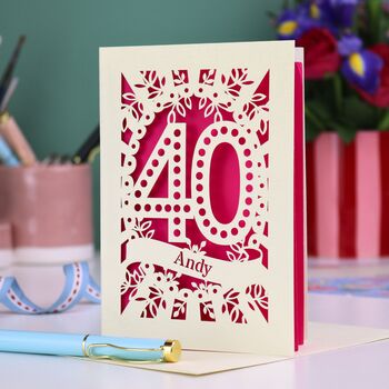 Personalised 40th Birthday Card Papercut Spotty Design, 3 of 7