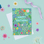 Floral Birthday Card For Women, Teal Flowers, For Her, thumbnail 1 of 4