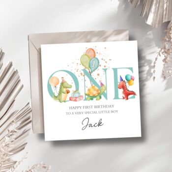 Dinosaur 1st Birthday Card, First Birthday Card For Son, Nephew, Any Relationship, 2 of 3