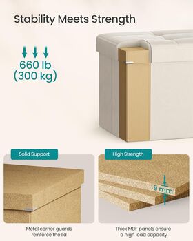 Foldable Storage Bench Ottoman With Lid, 5 of 7