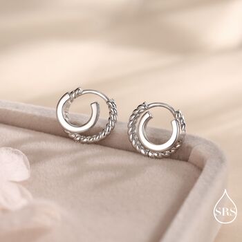 Single Piercing Double Hoop Effect Earrings In Sterling Silver, 2 of 11
