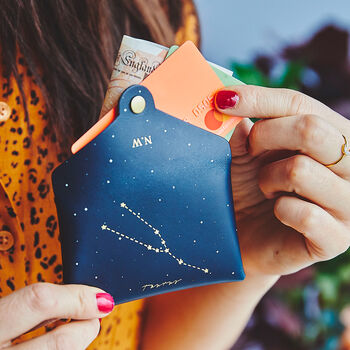 Personalised Star Sign Leather Card + Coin Purse, 2 of 9