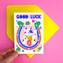 Good Luck Cat Colourful Greeting Card, thumbnail 3 of 5