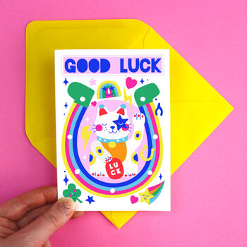 Good Luck Cat Colourful Greeting Card, 3 of 5