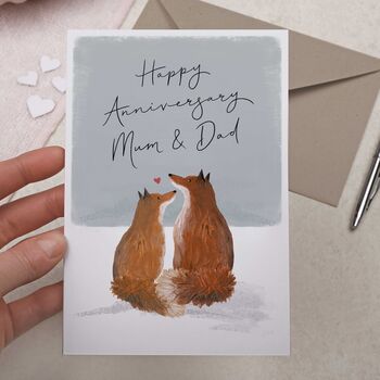 Cute Foxes In Love Mum And Dad Anniversary Card, 2 of 2