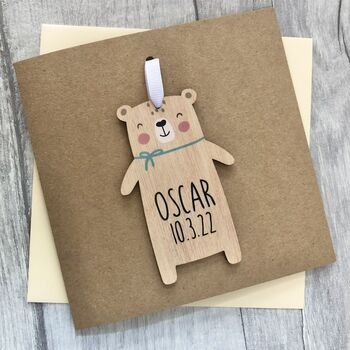 Personalised New Baby Bear Decoration Card, 2 of 3