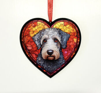 Bedlington Terrier Stained Glass Effect Heart Suncatcher, 6 of 6