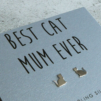 'Best Cat Mum' Silver Cat Silhouette Earrings, 4 of 9