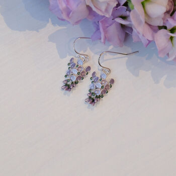 Wisteria Lilac Flower Drop Earrings, 4 of 5