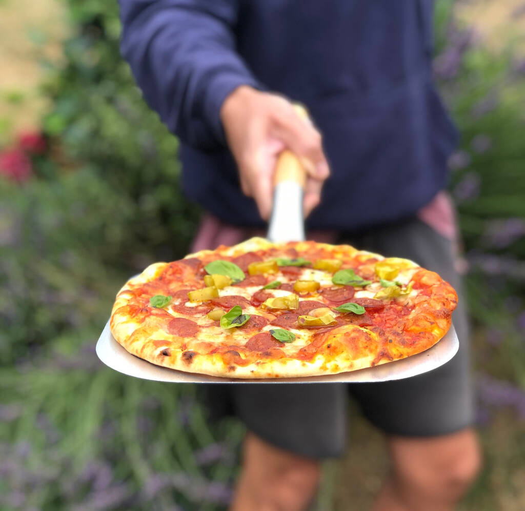 Metal Personalised Pizza Peel With Wooden Handle By Hunter Gatherer