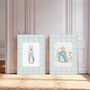 Bunny Rabbit Pastel Blue Set Of Two Nursery Art Prints, thumbnail 1 of 5