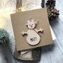 Personalised Wooden Snowman Decoration Christmas Card, thumbnail 1 of 3