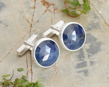 Natural Sapphire Cufflinks In Solid Silver, 2 of 3