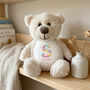 Personalised Patchwork Alphabet Cream New Baby Teddy Bear, thumbnail 1 of 7