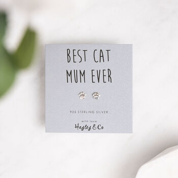 'Best Cat Mum' Sterling Silver Paw Print Earrings, 3 of 9