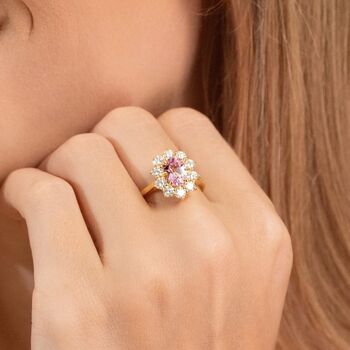 Pink Sapphire Halo Engagement Ring In Sterling Silver And Gold, 2 of 12