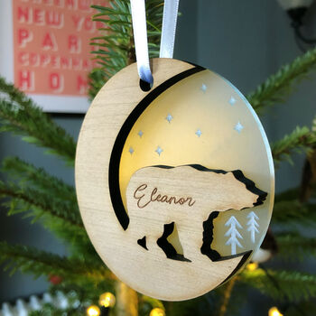 Starry Bear Wood Personalised Christmas Decoration, 7 of 9