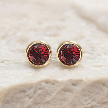 Yellow Gold Plated January Garnet Birthstone Stud Earrings, 6 of 8