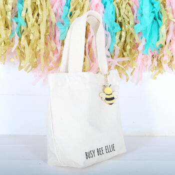 Personalised Canvas Bag With Bee Keyring, 3 of 4