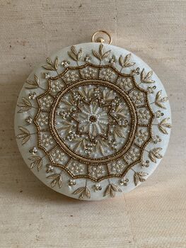 Ivory Round Handcrafted Mandala Design Clutch, 4 of 8