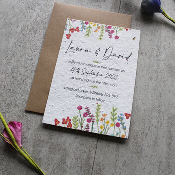 Wildflower Recycled Paper Plantable Wedding Invitations, 5 of 12