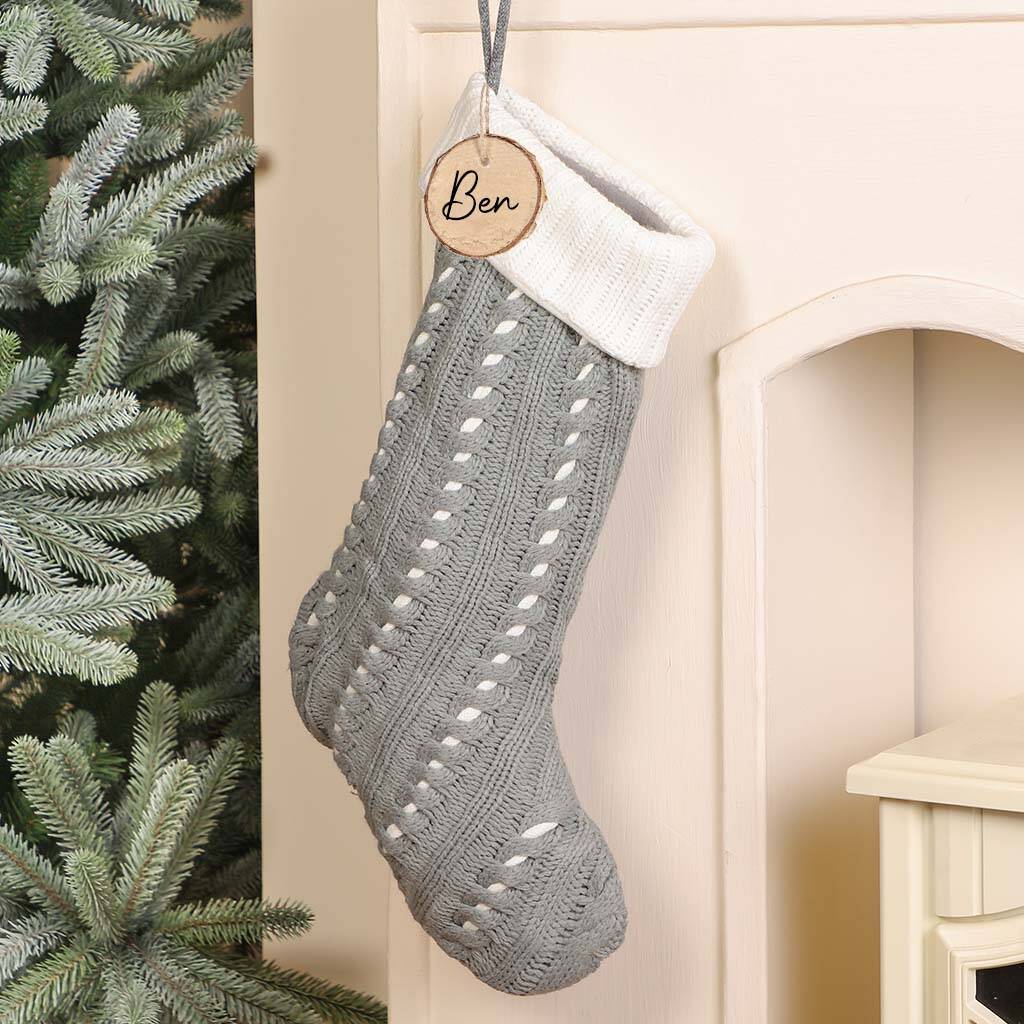 Personalised Nordic Grey Chunky Knit Stocking By Dibor