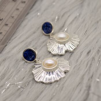 Raw Lapis Lazuli And Pearl Sterling Silver Earrings, 3 of 6
