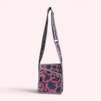 Mini Cross Body Bag | Pink Block Print Floral, 2 of 5