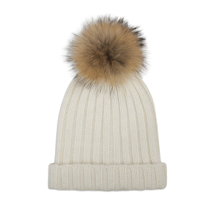 A Cashmere Rib Beanie Ski Hat With Fluffy Pom Pom By Cielshop ...