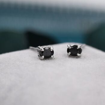 Tiny Black Oval Cz Stud Earrings Sterling Silver, 2 of 10