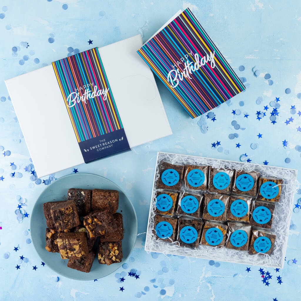 'Happy Birthday Stripes' Indulgent Brownie Gift Box, 1 of 2