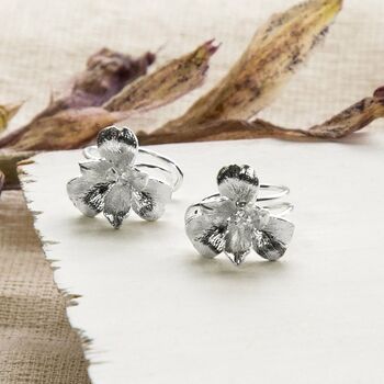 Sterling Silver Pansy Cuff Earrings, 2 of 4