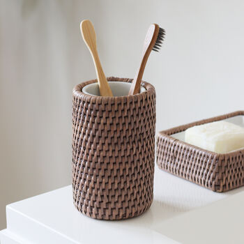 Marbury Taupe Rattan Toothbrush Holder, 3 of 4