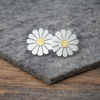 Daisy Earrings In Silver And 18ct Gold, 3 of 7