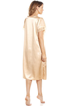 British Made Gold Short Sleeved Satin Nightdress With Lace Detail Ladies Size 8 To 28 UK, 4 of 5