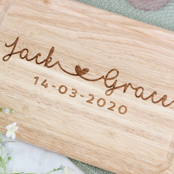 Personalised Couples Heart Wedding Gift Chopping Board, 2 of 3