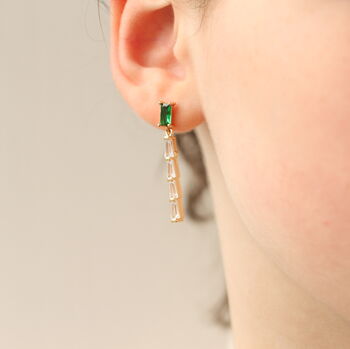 Art Deco Emerald Baguette Drop Earrings, 2 of 6