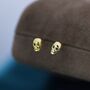Tiny Death Skull Stud Earrings In Sterling Silver, thumbnail 3 of 12