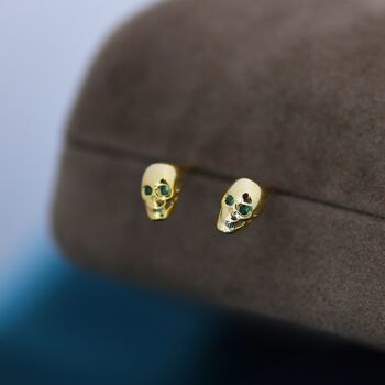 Tiny Death Skull Stud Earrings In Sterling Silver, 3 of 11