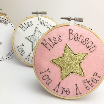 Personalised Embroidered Star Teacher Hoop Card, 2 of 5