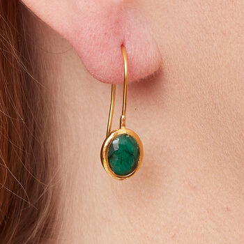 Emerald Oval Short Drop Gold Plated Silver Earrings, 4 of 10
