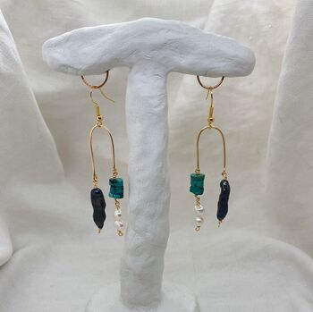 Pearl And Turquoise Asymmetric Drop Earrings, 6 of 7