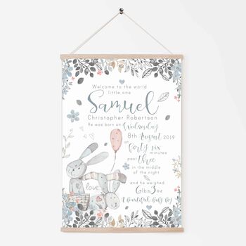 Personalised Keepsake Birth Print Floral Rabbits, 3 of 7