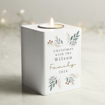 Personalised Christmas Foliage White Tealight Holder, 5 of 5