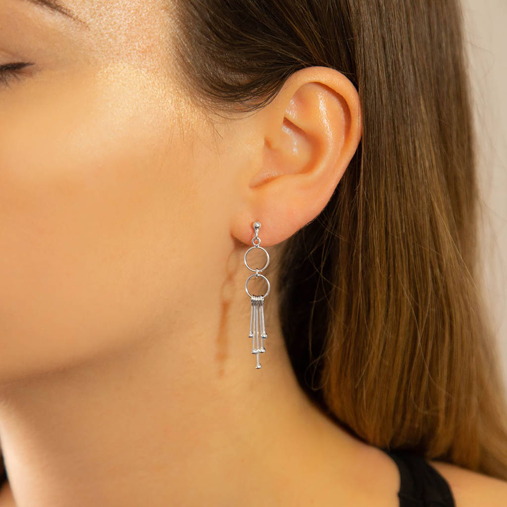 Sterling Silver Art Deco Drop Stud Earrings By Martha Jackson Sterling