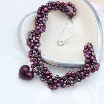 Murano Heart And Pearl Necklace In Purple Or Amethyst, 6 of 9