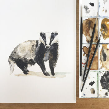 Personalised Badger Watercolour Art Print, 3 of 5